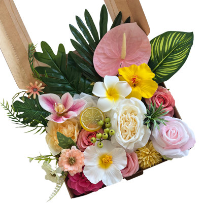 DIY Tropical Artificial Flower Decor Kit, 30-Piece Box with Wire Stems, Silk & Foam Flowers for Wedding & Home Decor
