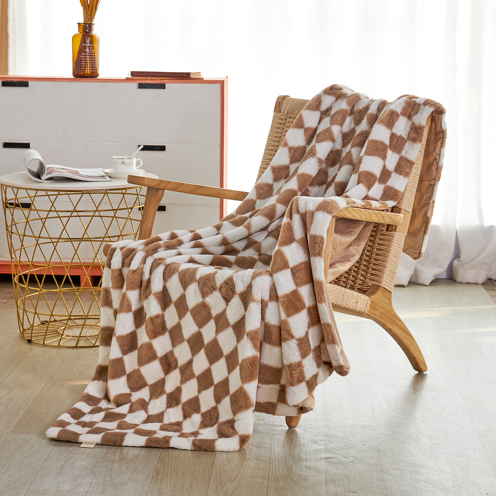 Beige plaid throw online blanket