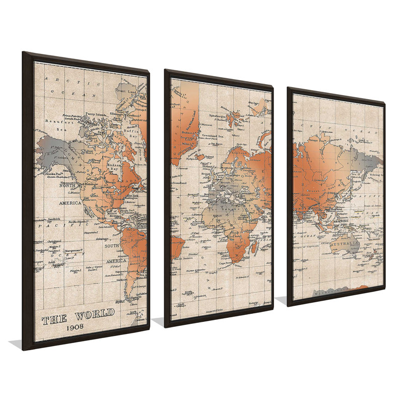 «World Map - 3 Floater Frame», impression sur toile, L 52,5 po x H 33,5 po