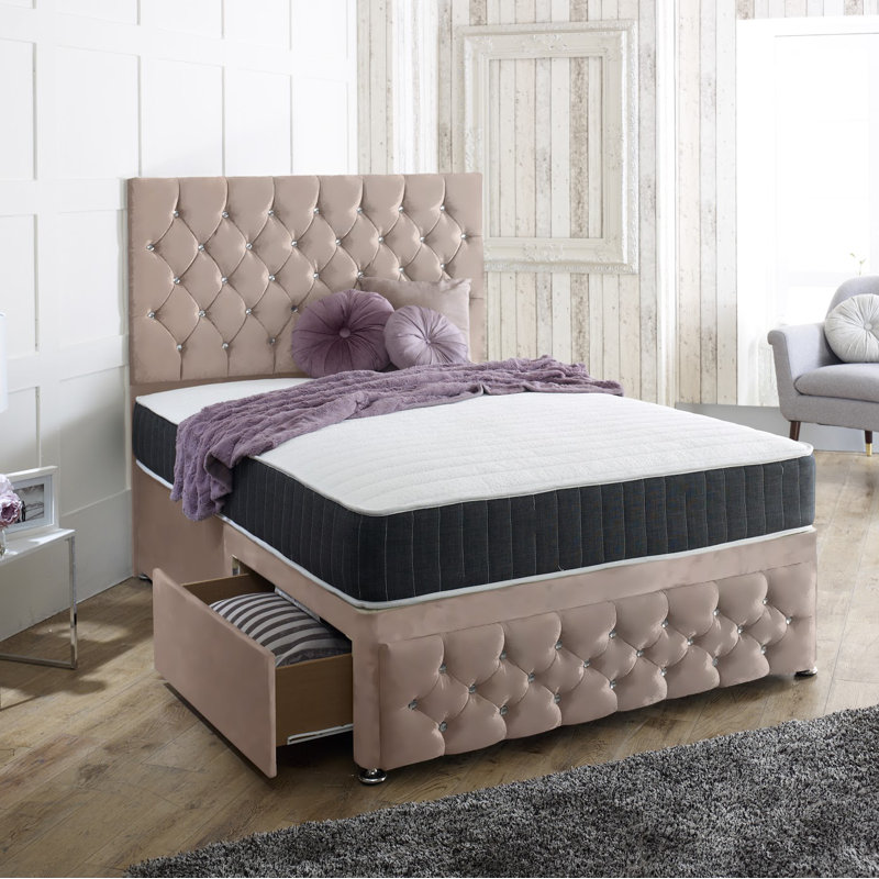 Baty Upholstered Bed, Kingsize (5'), Lilac, 4 Drawers