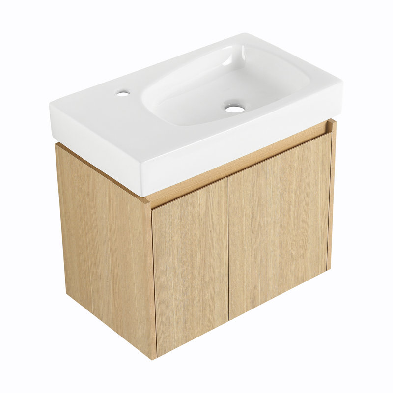 Meuble-lavabo mural 24 po avec lavabo, Chêne