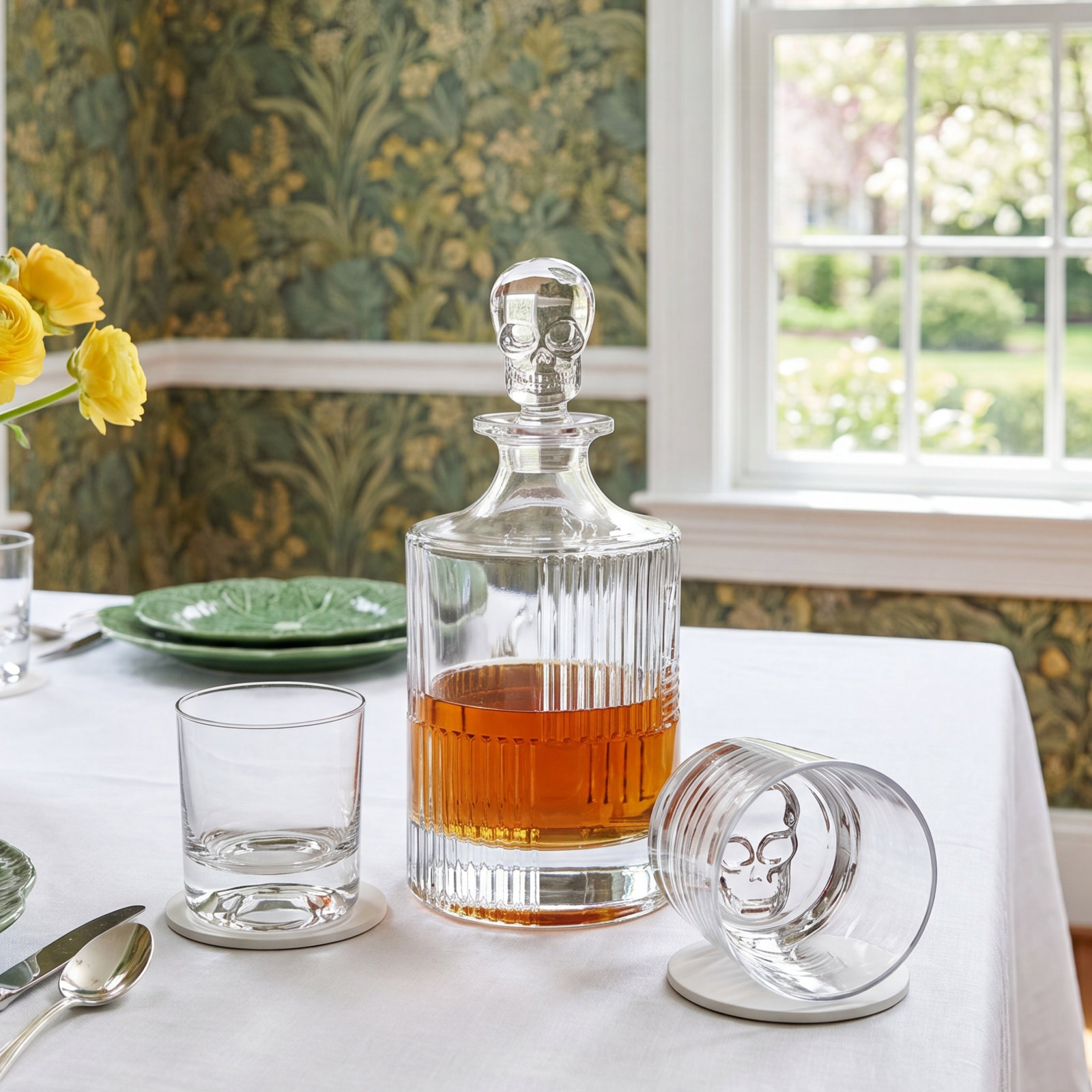 Skull 3 Piece Round Whiskey Decanter Set