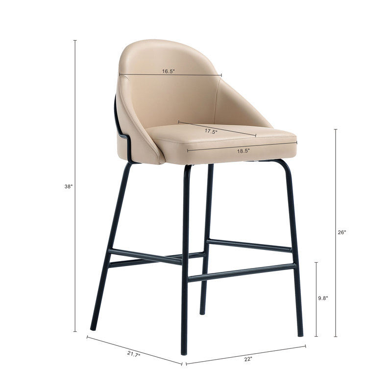 Tabouret de comptoir rembourré en cuir Gracie, Siège beige / structure noire