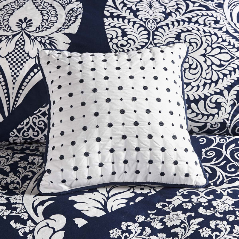 Ensemble d'édredon en coton 7 pièces, Bleu, Grand édredon + 2 taies décoratives standard