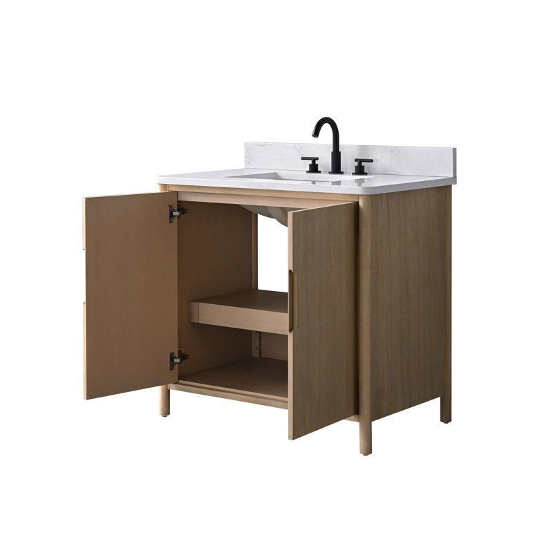 Meuble-lavabo autoportant à simple cuve 36 po avec plateau en pierre reconstituée Lucerne , Blé clair, 36