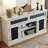 Embossed Pattern TV Stand and Media Console with Open and Closed Storage, Sliding Doors for Living Room & Bedroom, White-1122825484-1119613530