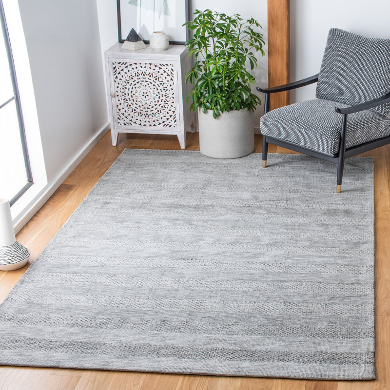 Classic Vintage Hand Loomed Micro Fiber Striped Rug, Rectangle 8' x 10'