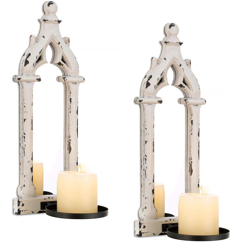 2 Piece Wood Wall Wall Sconce Set, Vintage White
