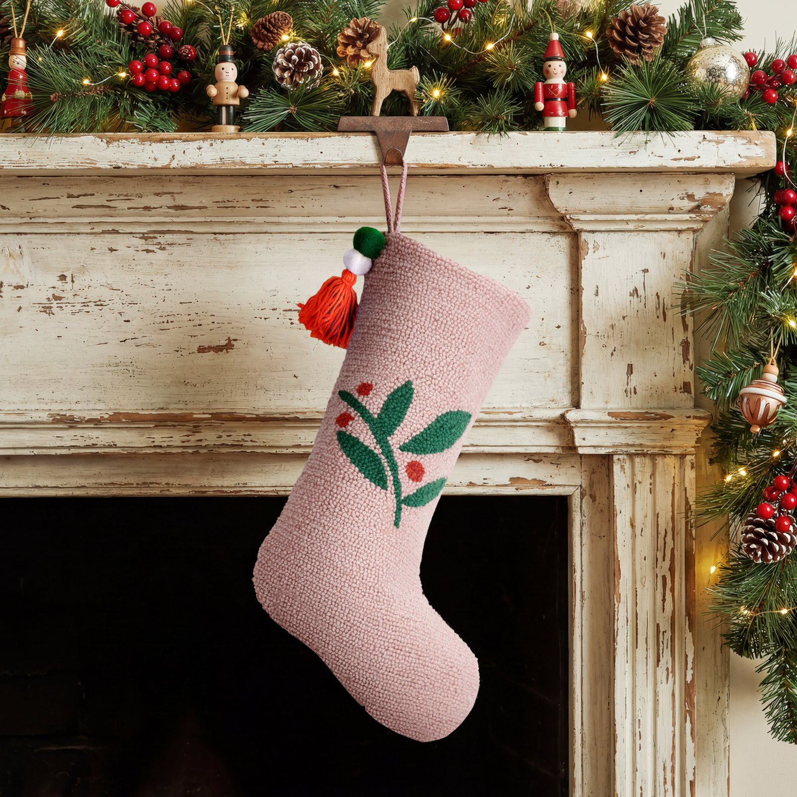 Pink Berries with Pom Tassel Hook Stocking