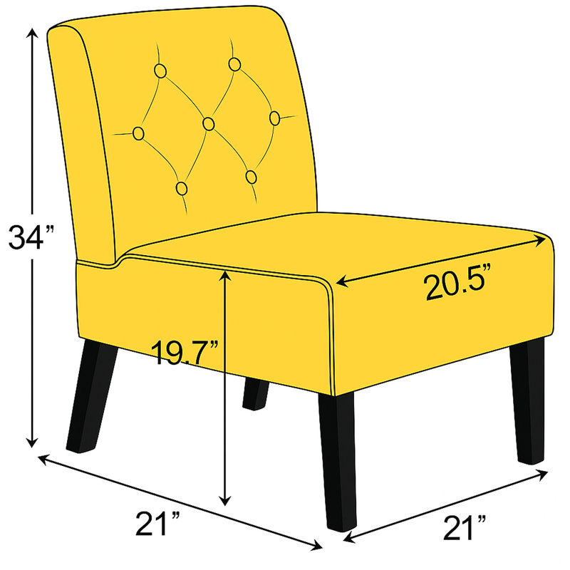 Fauteuil d'appoint 53 po en velours jaune à 2 boutons sans accoudoirs avec mousse douce, idéal pour le salon et le coussin de magasin, convient aux petits espaces