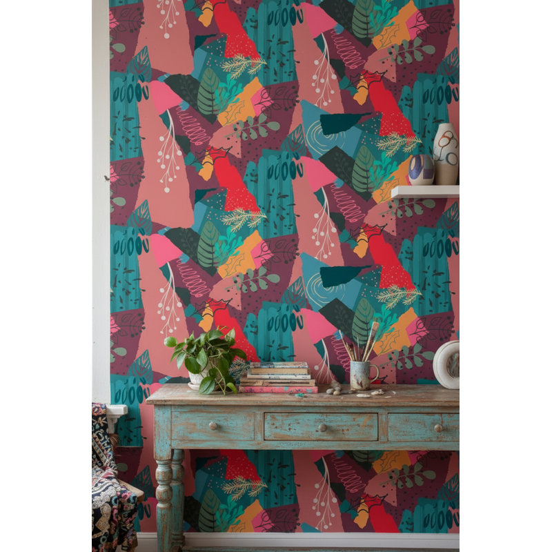 Papier peint floral, botanique abstraite, murale décorative