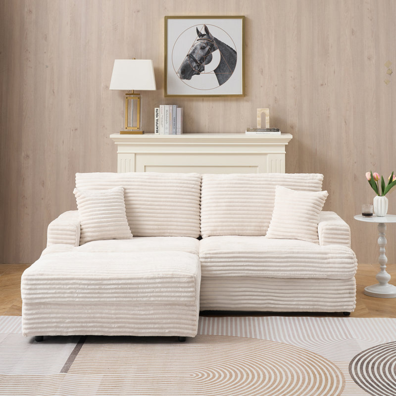89" Modern 3 Seat Sofa Upholstered Corduroy Couch With Throw Pillows And Ottoman Suitable For Living Room, Bedroom, Office