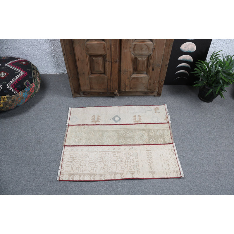 Delightful Handcrafted Turkish Rug in Neutral Tones with Accents and Unique Geometric Design
