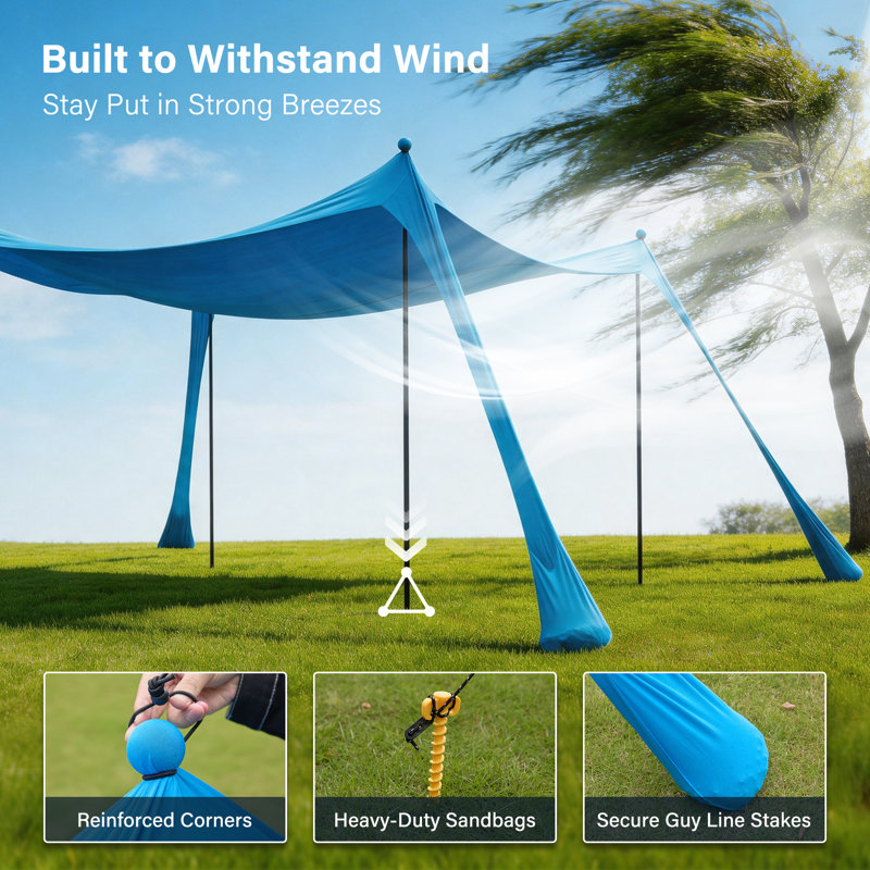 10 pi. X 10 pi Pare-soleil de plage Easy Pop Up avec protection UVF 50+ avec poteaux de stabilité au vent et sacs de sable
