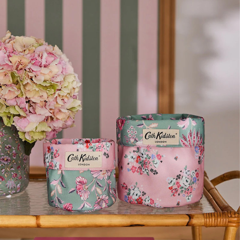 Cath Kidston Set of 2 Floral Reversible Storage Bags - Green/Pink
