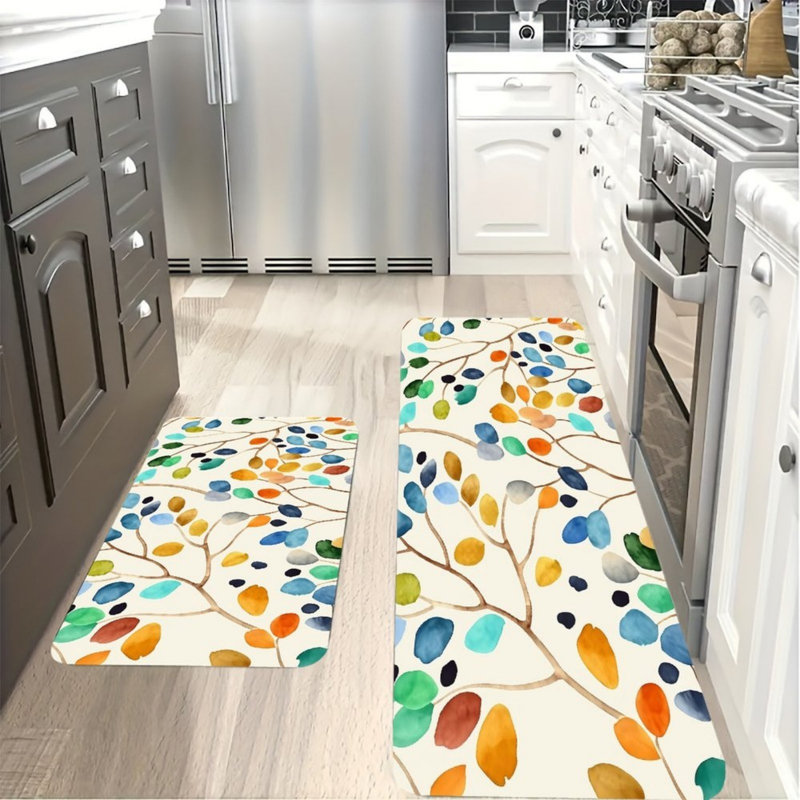 Ensemble de 2 tapis de cuisine multicolores à feuilles pour décoration intérieure Boho