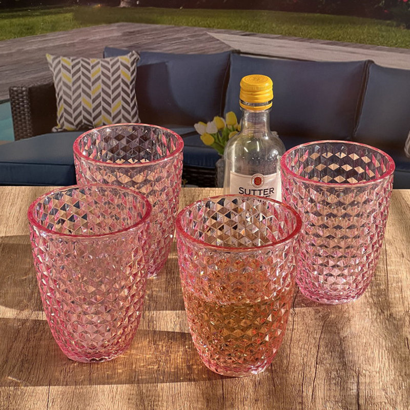 Verres en diamant taillés en acrylique, 12 oz liq., Rose