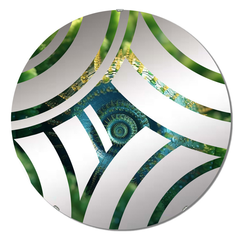 Spirale en spirale recouverte de gouttes de rosée II - Miroir décoratif à onde centrale, 31,4 po x 31,4 po