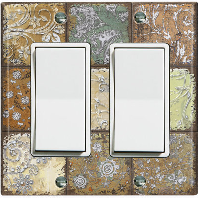 Flower Damask Faded Block Print 2-Gang Rocker Wall Plate
