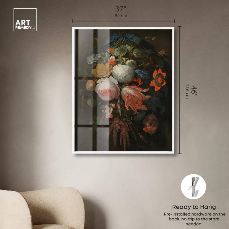 «Baroque Blooms Shadowbox Print» par Art Remedy, H 46 po x l 37 po, Blanc