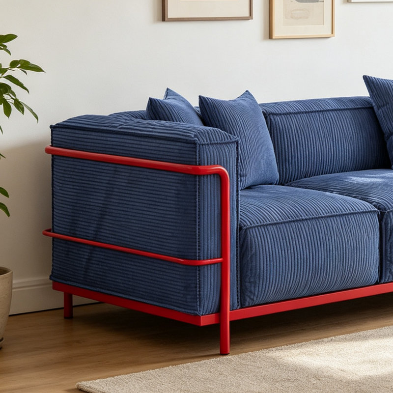 Canapé moderne à trois places en tissu de luxe moderne, Velours côtelé bleu
