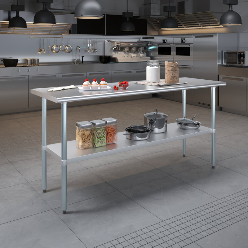 Table en acier inoxydable, H 35 po x l 72 po x P 24 po
