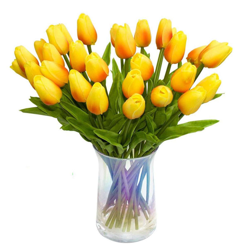 Bouquet de fleurs artificielles tulipe artificielle pour fête de mariage (ensemble de 25), Orange
