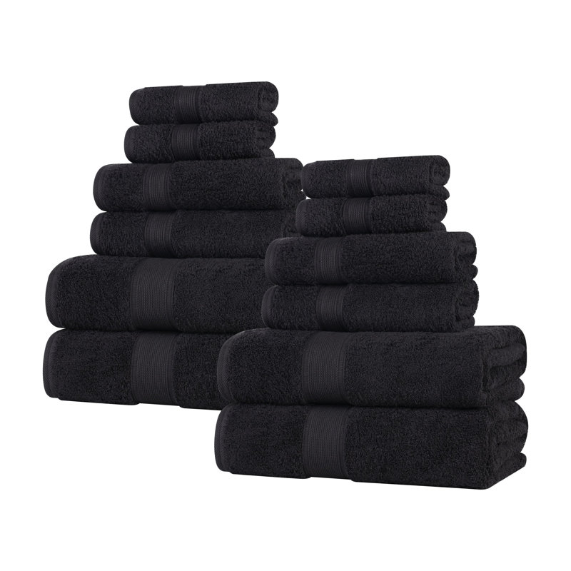 Ensemble de serviettes en coton biologique Lyndon, Noir, Ensemble de 12 pièces