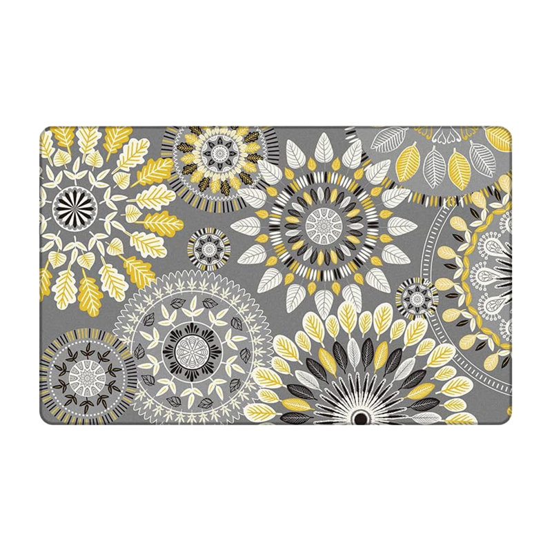 Jalissia Anti-Fatigue Non-Skid Kitchen Mat, Gray/Yellow/Black/White, Runner 20" x 31.5" + 20" x 59"