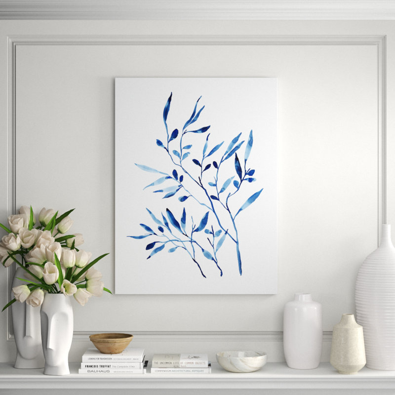Foglie Blu I Print by Barclay Butera, 32" H x 24" W x 1.5" D, Glass Coat