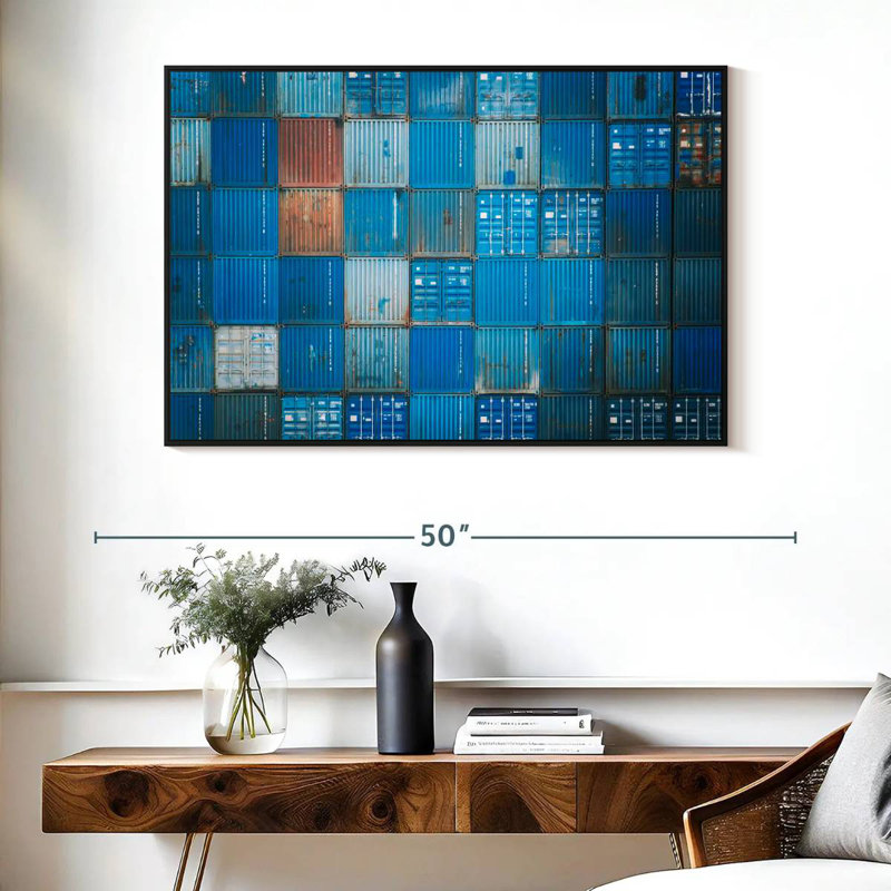 Blue Cargo Containers, 40" X 27", Floating Frame Black