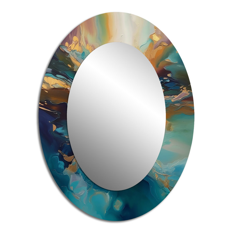 Spirited Ocean Sunset in Shades of Blue I - Modern Oval Wall Mirror, 40" x 30"