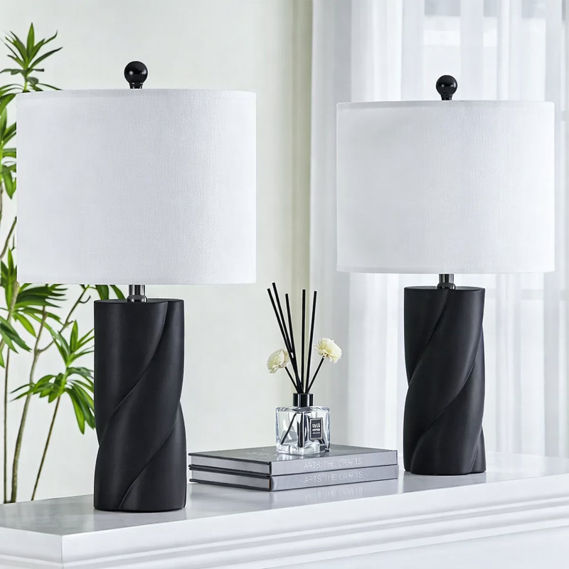 Earthalee 23.75" Modern Ceramic Table Lamp 3-Way Dimmable Soft Lighting for Bedroom Living Room, Black