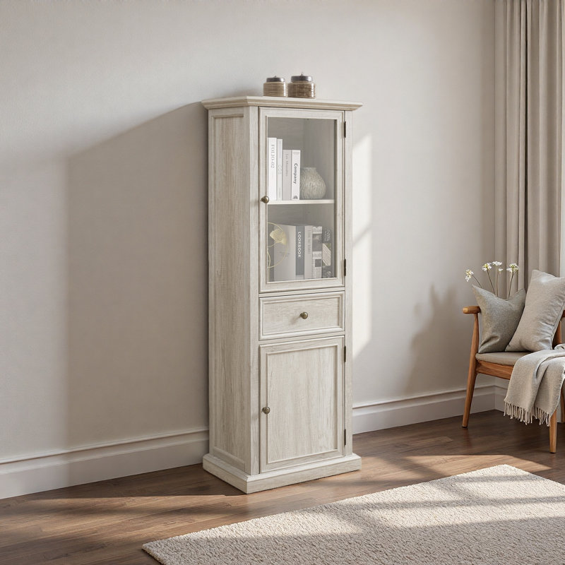Grande armoire de rangement moderne avec portes et tablettes en verre - Buffet autoportant polyvalent avec tiroir pour le salon, la cuisine, la salle à manger et le bureau