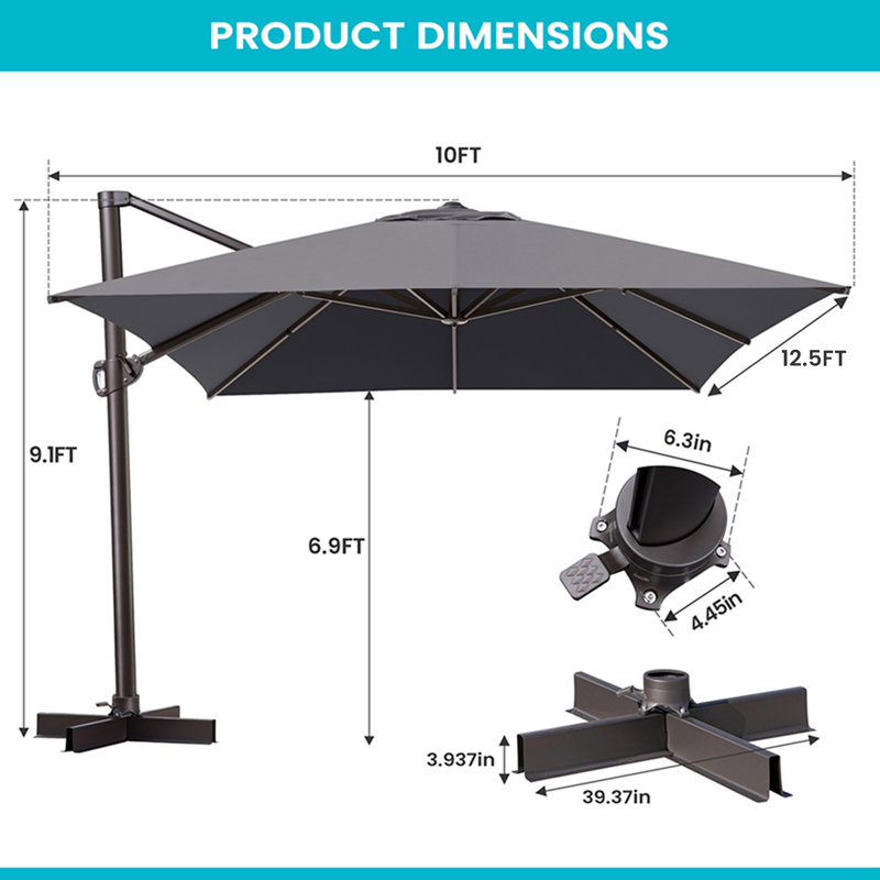 153' X 116' Outdoor Cantilever Umbrella, Weighted Base Does Not Include, Gris foncé
