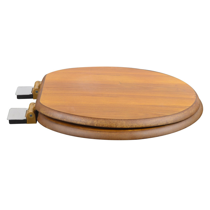 Round Toilet Seat and Lid, Dark Brown Oak, Brushed Nickel