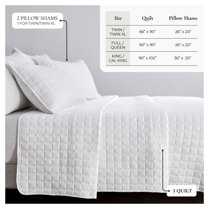 Ensemble de courtepointe Seersucker avec taies décoratives, Double / grand, Blanc