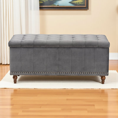 Balig Grey Velvet Fabric Upholstered Storage Bench, 18.7'' H X 41.73'' W X 16.73'' D