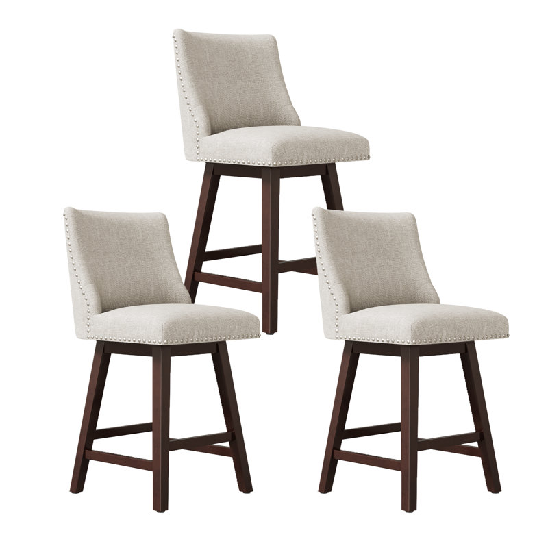 Ensemble de 2 tabourets de bar pivotants 26 po, tabourets de bar avec structure en bois, lin gris clair, Gris clair, 2