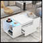 Table basse à DEL, centre de table moderne avec finition ultrabrillante et plateau en verre, table basse avec compartiment de rangement ouvert et 2 tiroirs cachés pour le salon-253267024