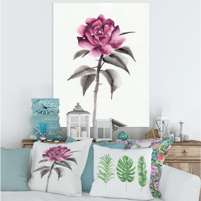 Fleur rose rétro - peinture sur toile