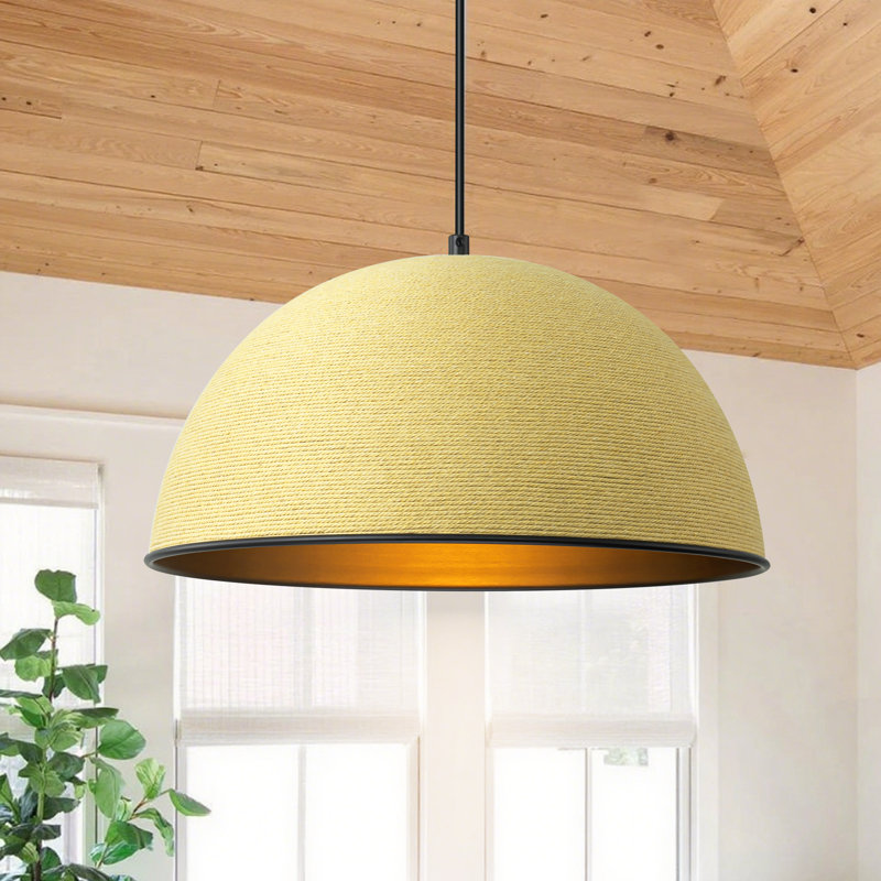 Markeice 1-Light Rustic Single Dome Kitchen Island Pendant Light Hand Woven Chandelier
