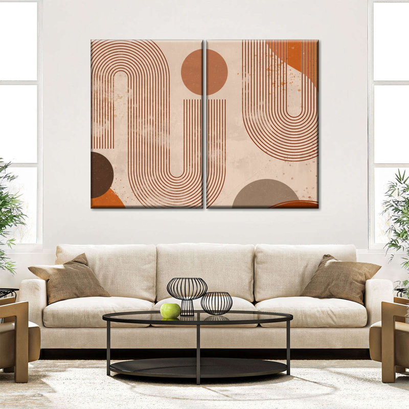 Boho abstrait 4 pièces, H 32 po x l 52 po x P 1,25 po