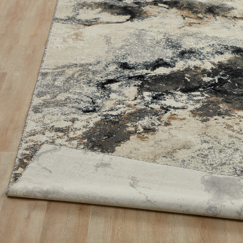 Strato Marble Terrain Abstract Grey/Cream/Gold Area Rug, Rectangle 8'6" x 11'6"