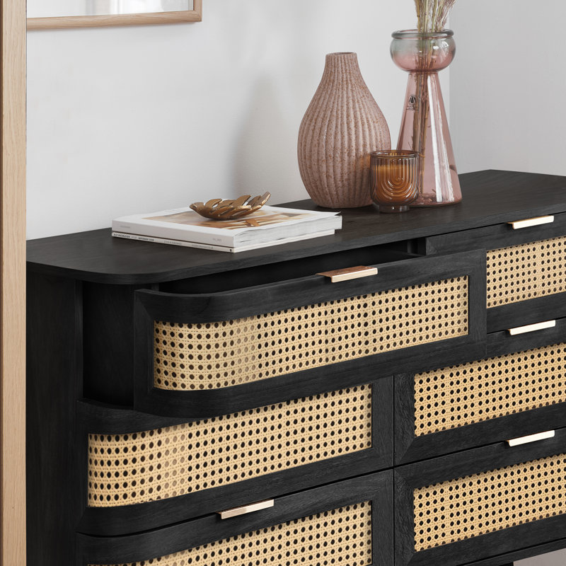 Amanni 6 Drawer Rattan Chest, Black/Oak