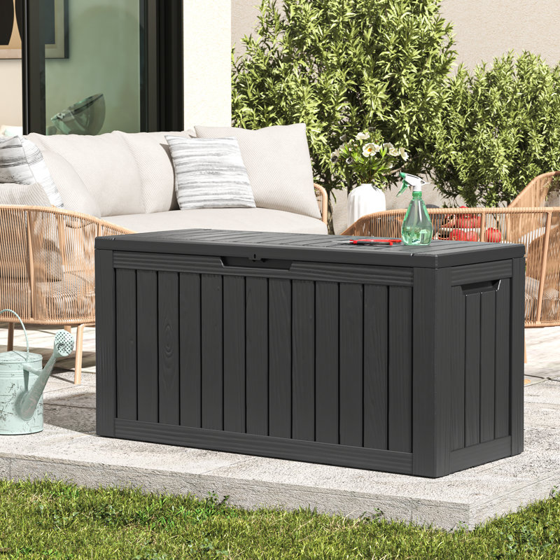 Black 80-Gallon Lockable Resin Outdoor Deck Storage Box