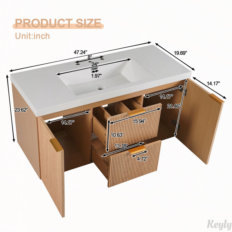 Meuble-lavabo mural simple vasque de 120 cm (47,24 pouces) avec comptoir en SMC