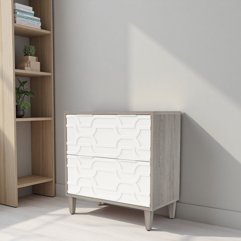 Wood Storage Cabinet,File Cabinet With Drawer, Gray/White