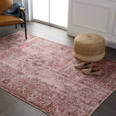 Tapis oriental rose / marron lavable à la machine