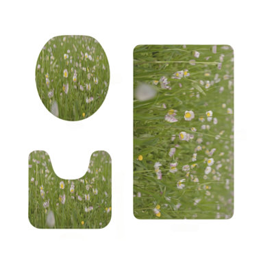 Ensemble de 3 tapis de salle de bain Green Daisy Meadow Cottagecore Home